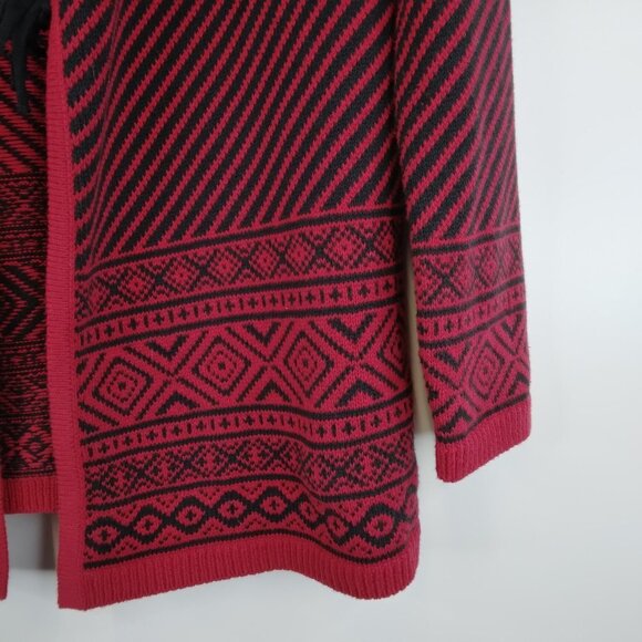 Susan Graver Jacquard Sweater Fringe Striped Red Black Cardigan Size S - Picture 7 of 14